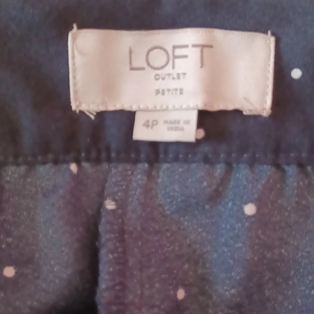 Loft Navy And White Polka Dot Faux Wrap Midi Skirt Removeable Fabric Belt Petite